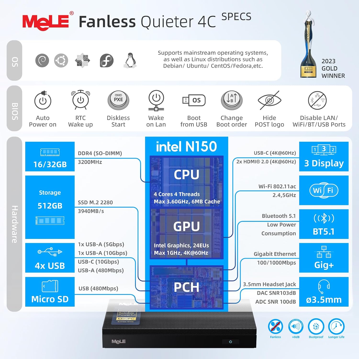 MeLE Quieter4C N150 팬리스 미니 PC, - Ddr4 Desktop Ram 리뷰 및 가격